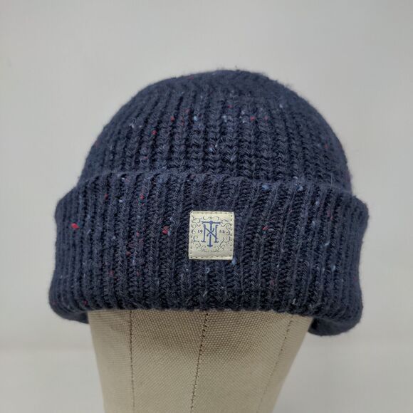 NEXT Men's Knit Beanie Hat Blue One Size Acrylic Wool Blend Patch Logo - Picture 2 of 11